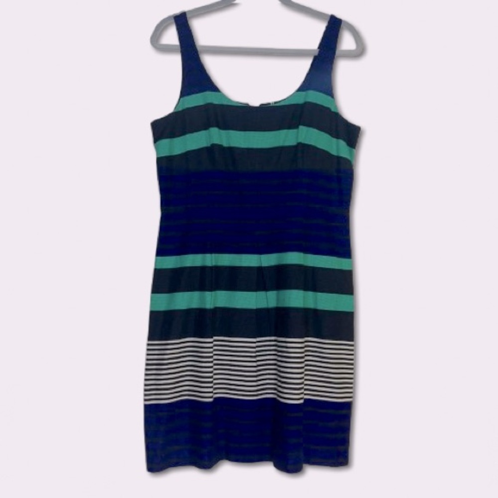 Ann Taylor Loft Blue Green Stripe Sleeveless Dress Size 6 - Picture 4 of 8